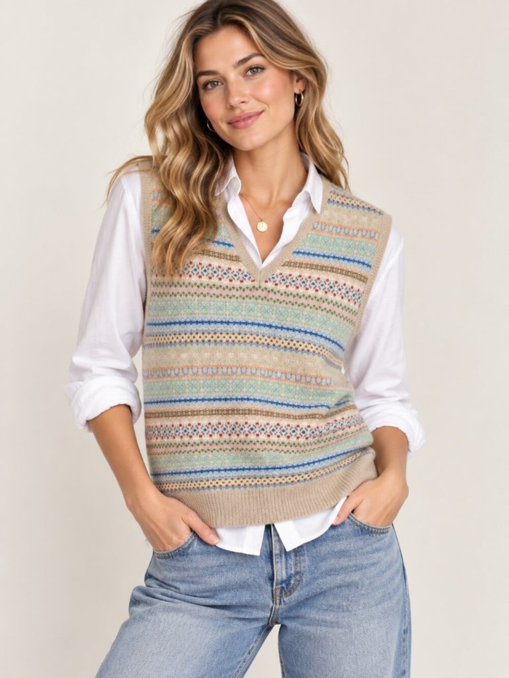 Lilly Pulitzer Via Palm Beach 100% Cashmere Fair Isle Sweater Vest Large